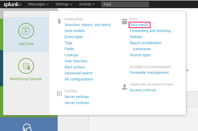 Go to Data inputs to configure your settings.